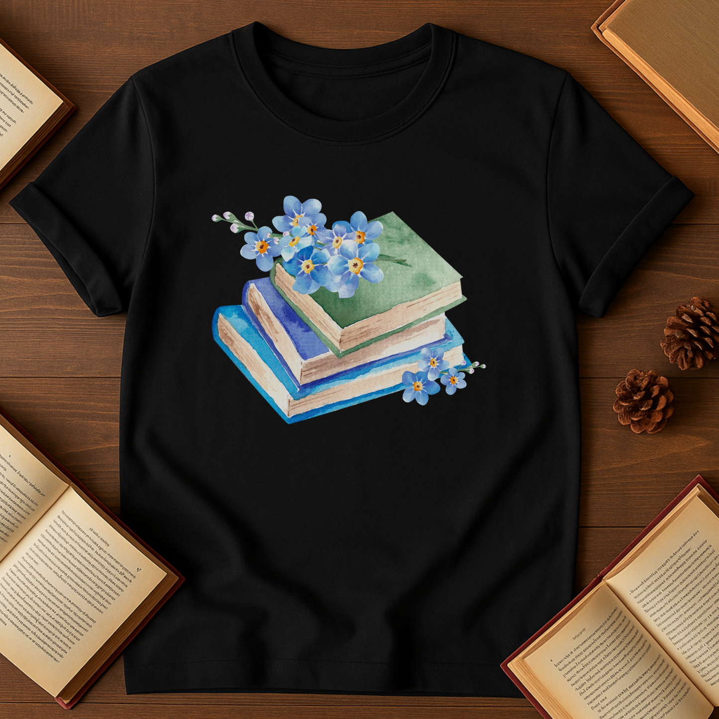 Watercolor Books and Flowers Softstyle T-Shirt
