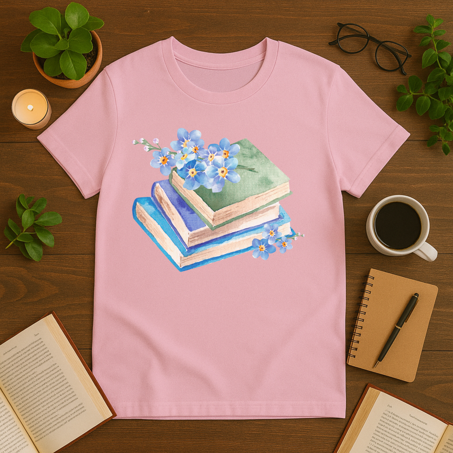 Watercolor Books and Flowers Softstyle T-Shirt