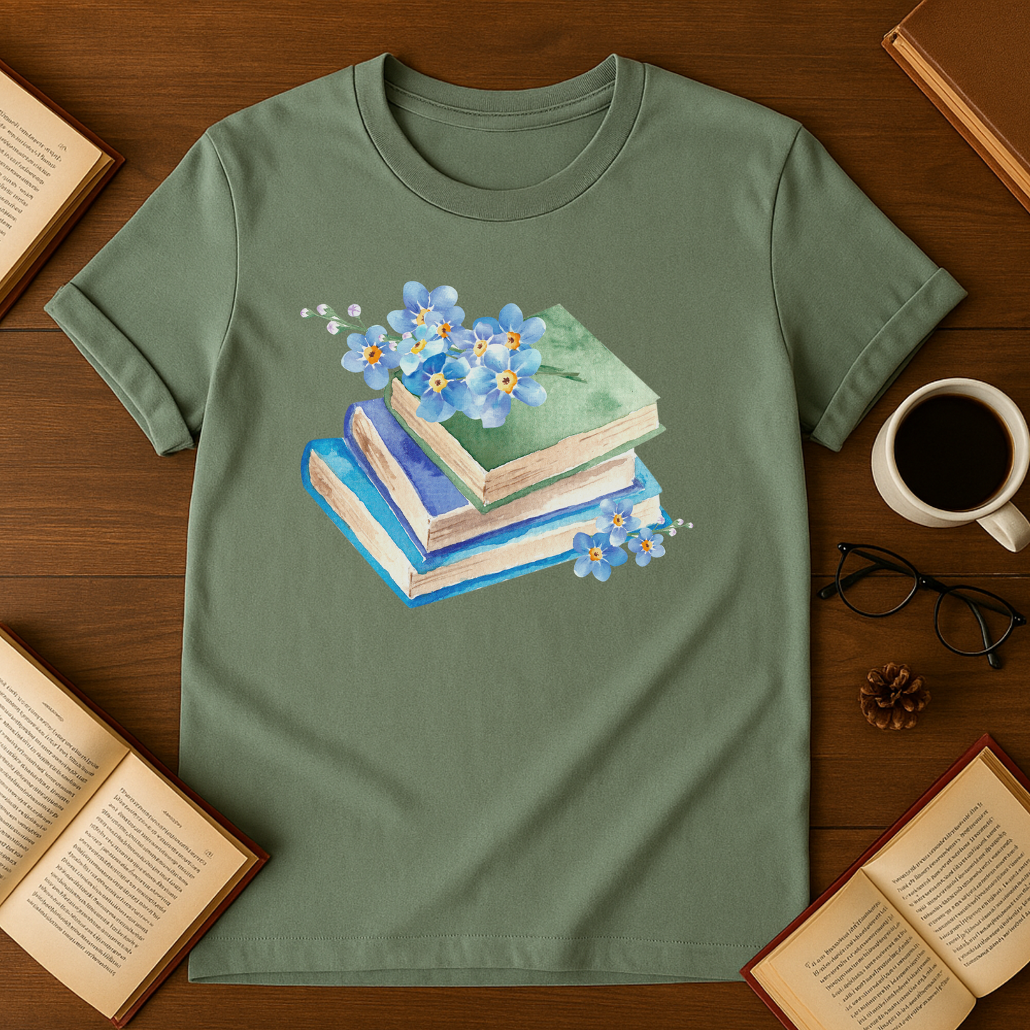 Watercolor Books and Flowers Softstyle T-Shirt