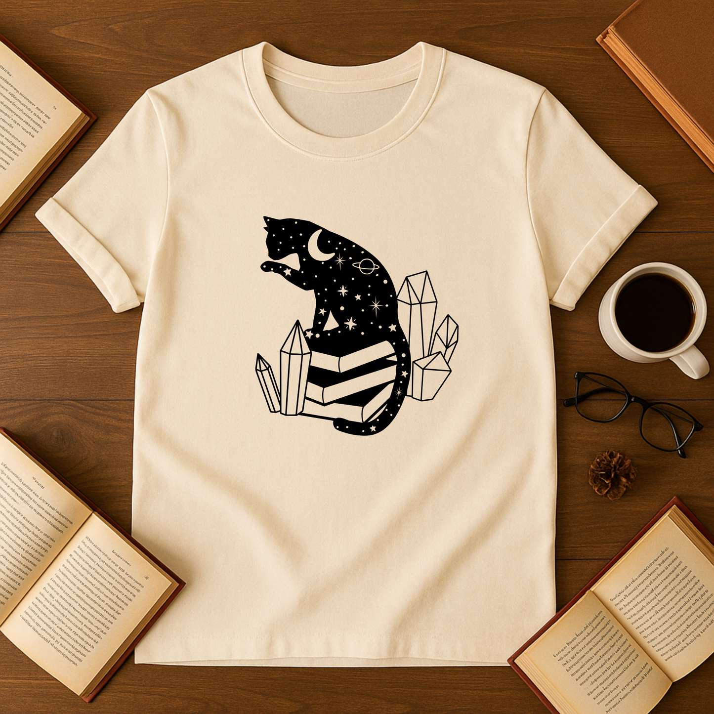 Mystic Cat On Books Softstyle T-Shirt