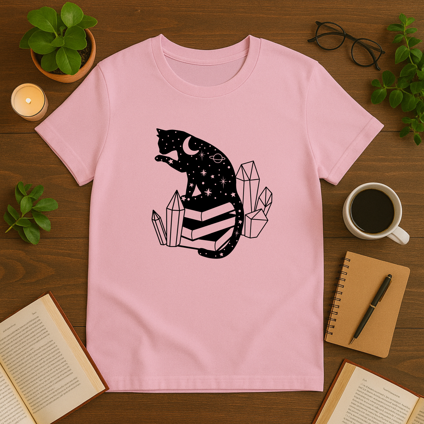 Mystic Cat On Books Softstyle T-Shirt