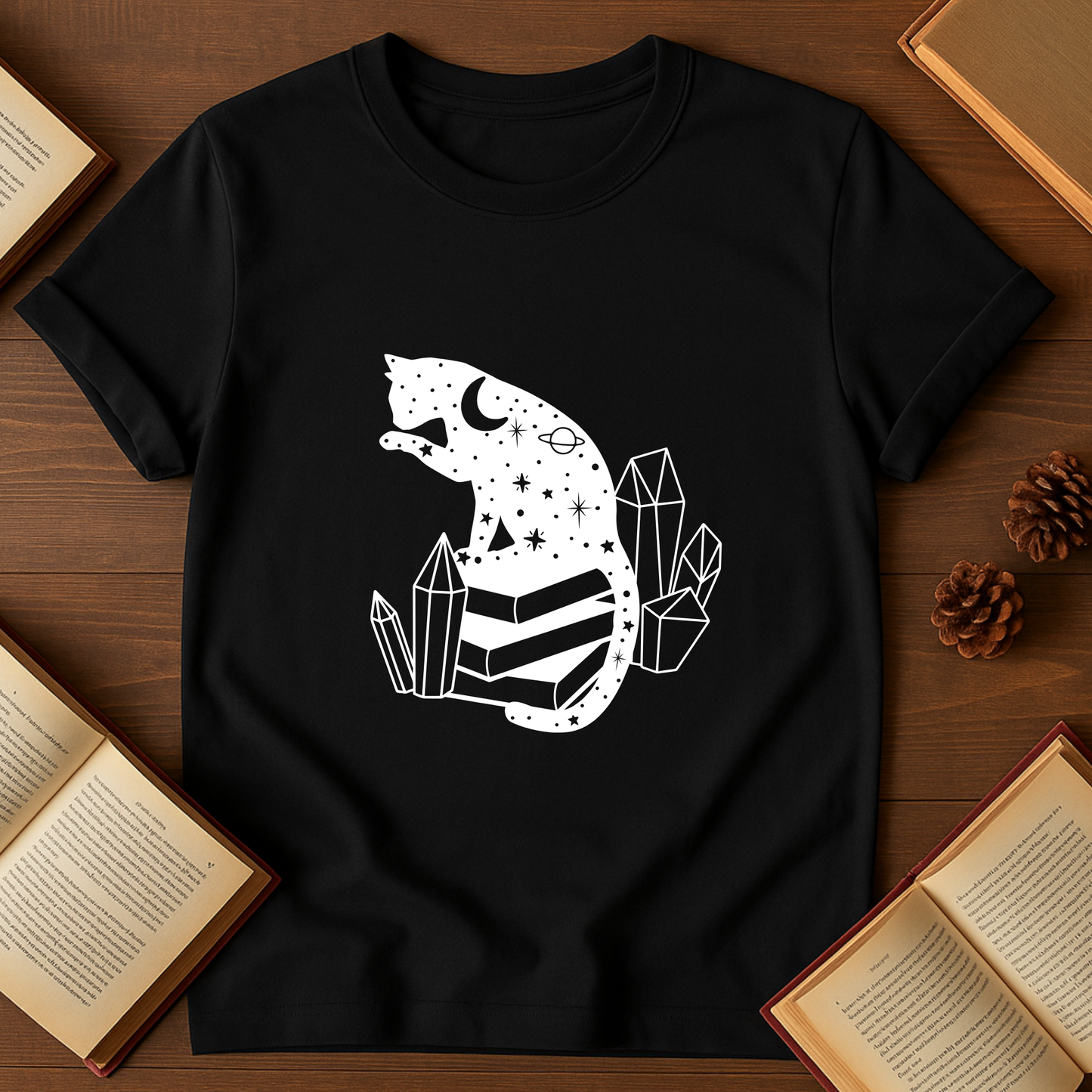 Mystic Cat On Books Softstyle T-Shirt