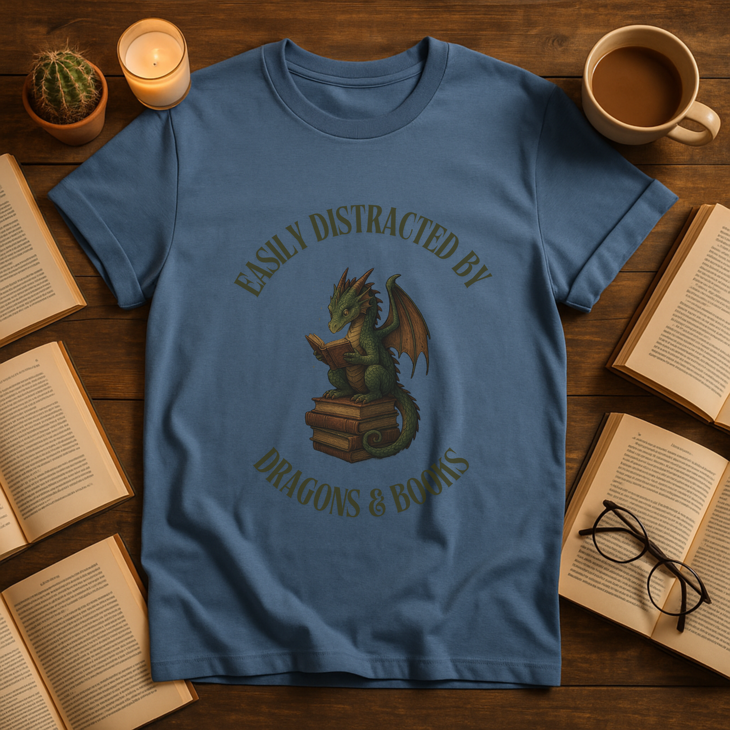 Easily Distracted by Dragons & Books T-Shirt