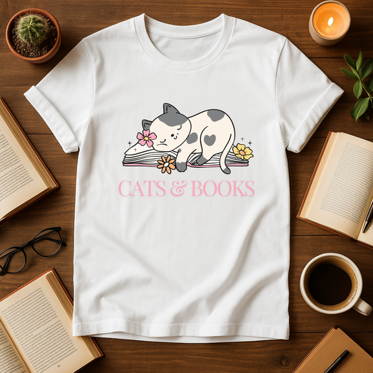 Cute Cat & Books Unisex T-Shirt