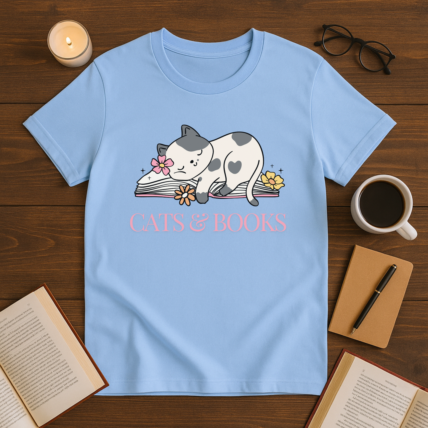 Cute Cat & Books Unisex T-Shirt