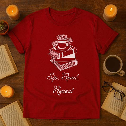 Sip. Read. Repeat. Unisex Softstyle T-Shirt for Book Lovers, Reading Gift, Literary Apparel, Cozy Tee, Bookworm Style