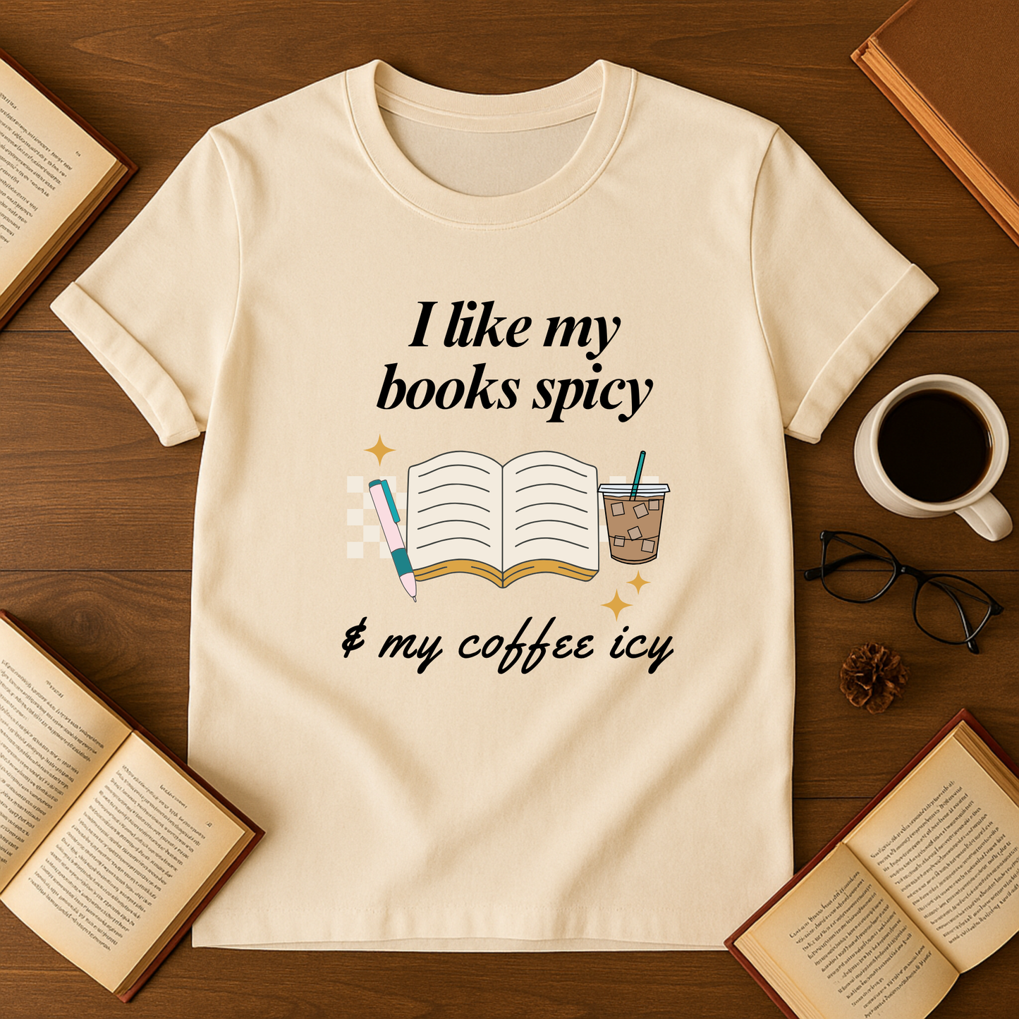 I Like My Books Spicy and My Coffee Iced Softstyle T-Shirt