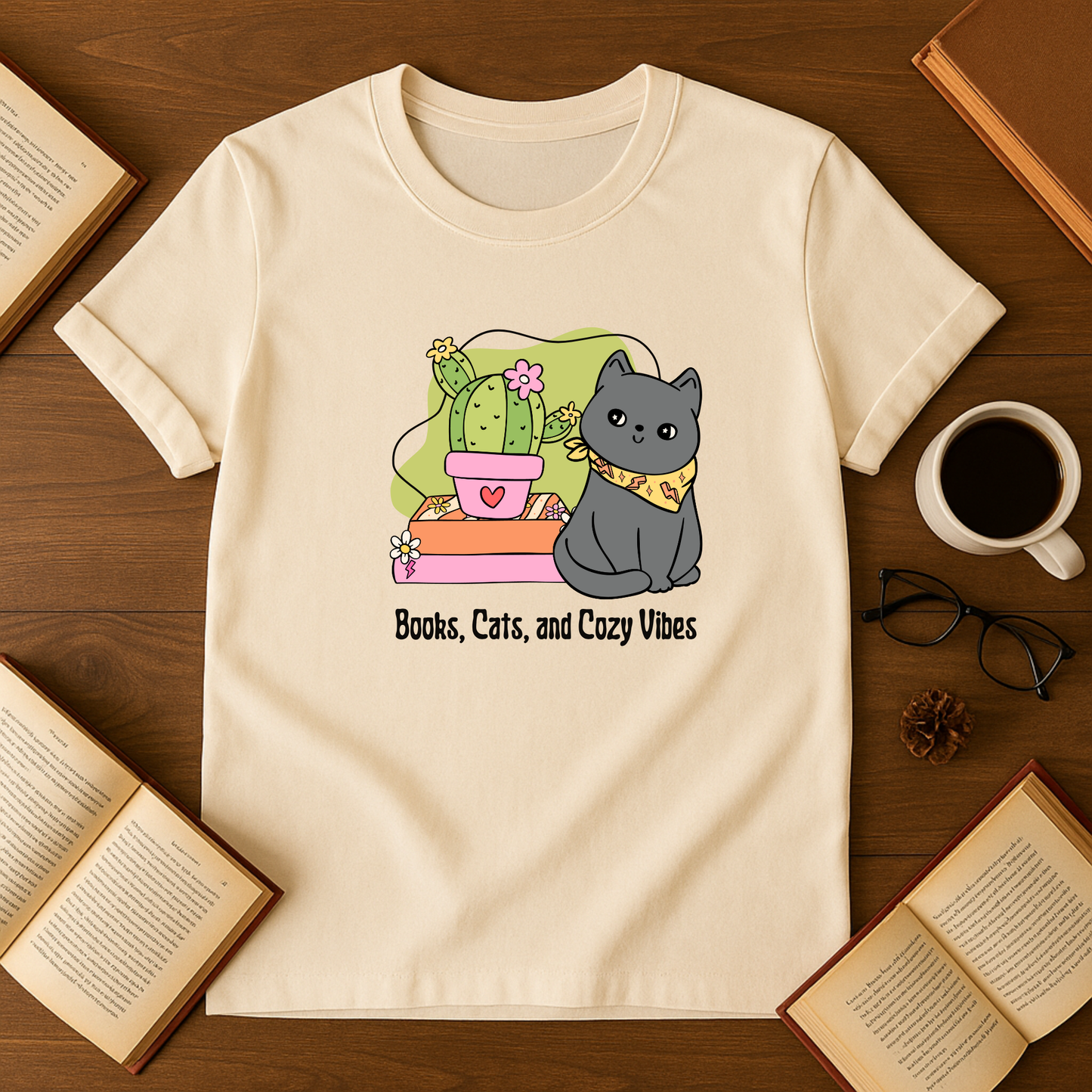 Books, Cats and Cozy Vibes Softstyle T-Shirt