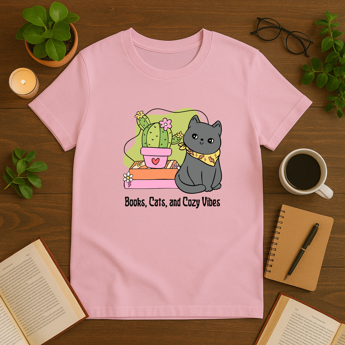 Books, Cats and Cozy Vibes Softstyle T-Shirt