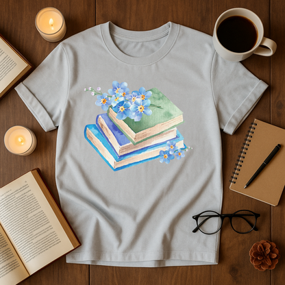 Watercolor Books and Flowers Softstyle T-Shirt