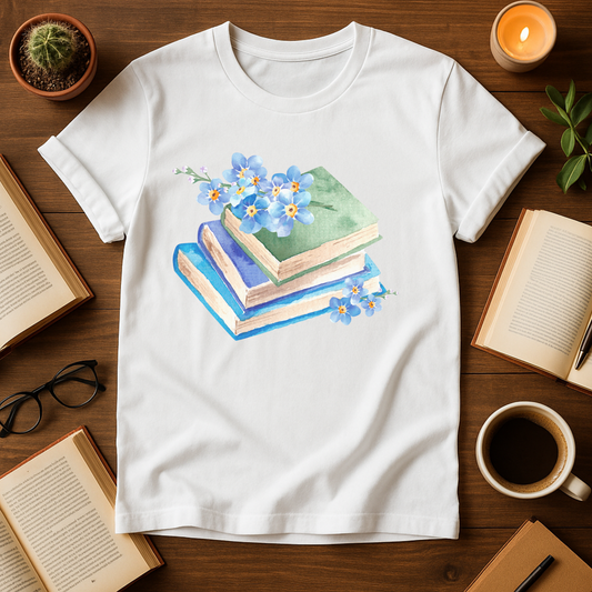 Watercolor Books and Flowers Softstyle T-Shirt