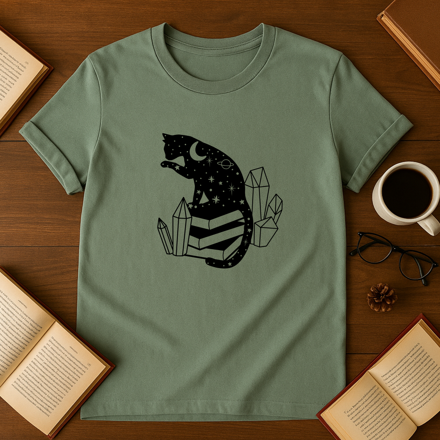 Mystic Cat On Books Softstyle T-Shirt