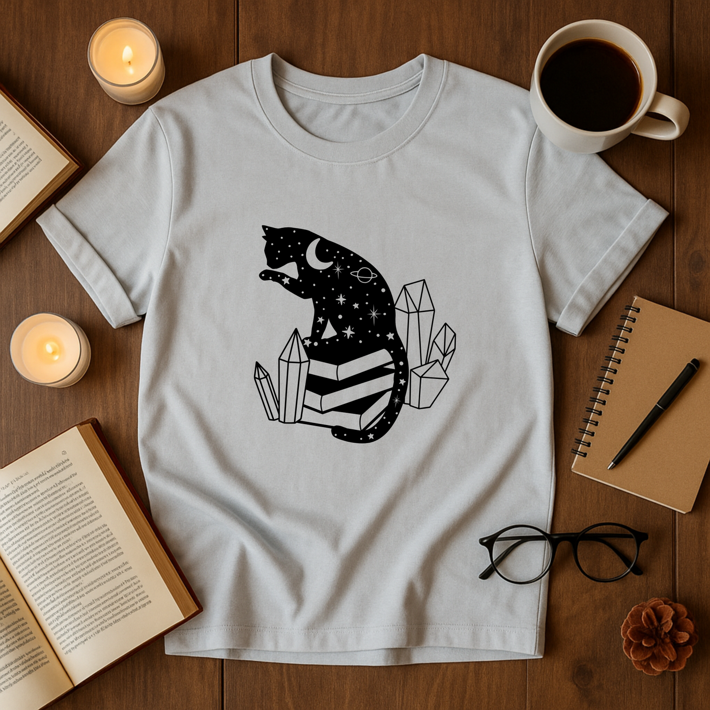 Mystic Cat On Books Softstyle T-Shirt