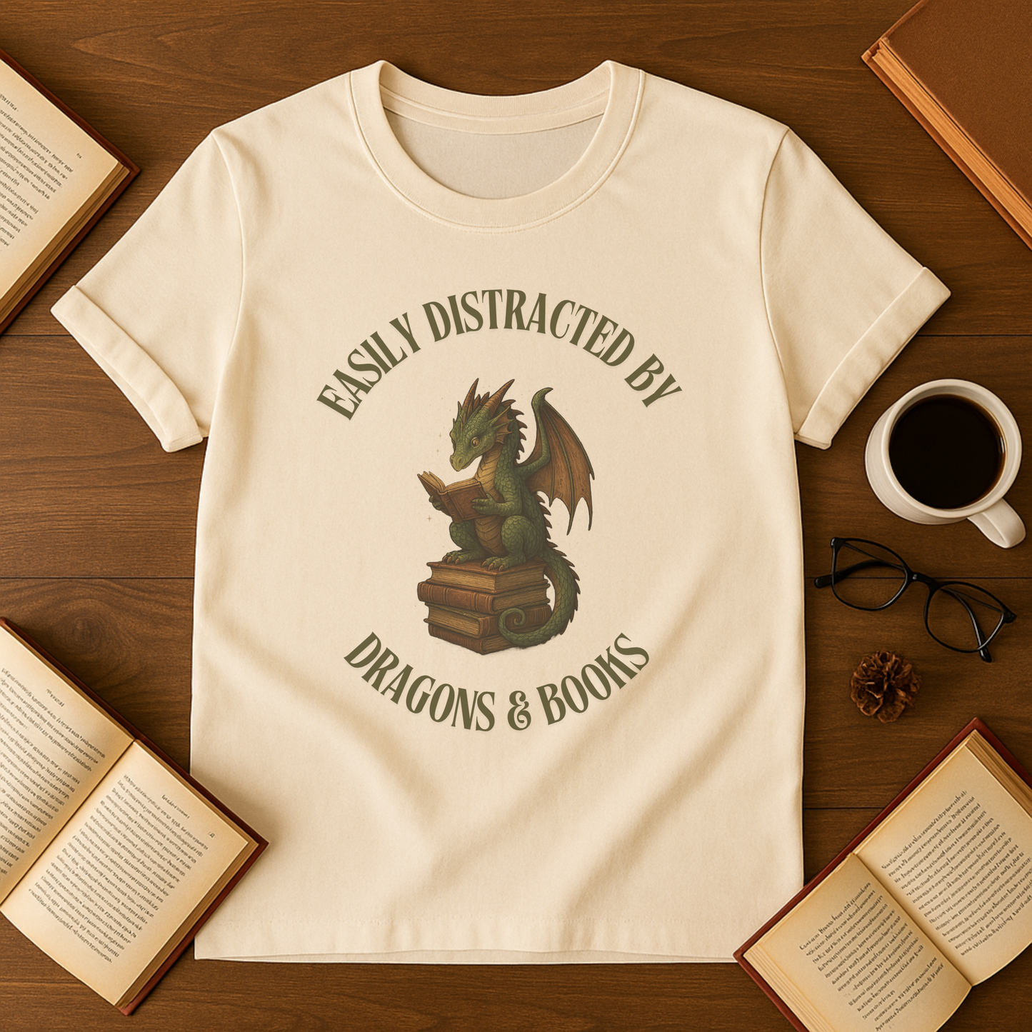 Easily Distracted by Dragons & Books T-Shirt