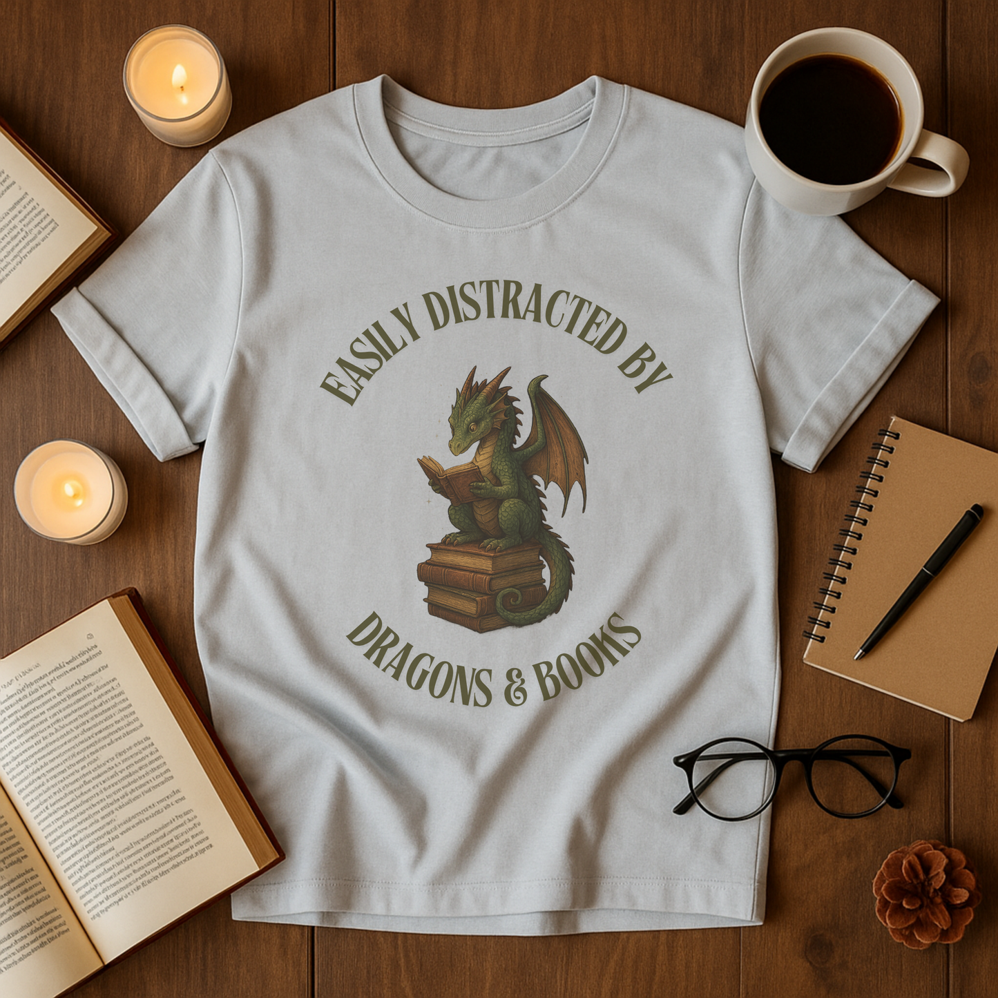 Easily Distracted by Dragons & Books T-Shirt