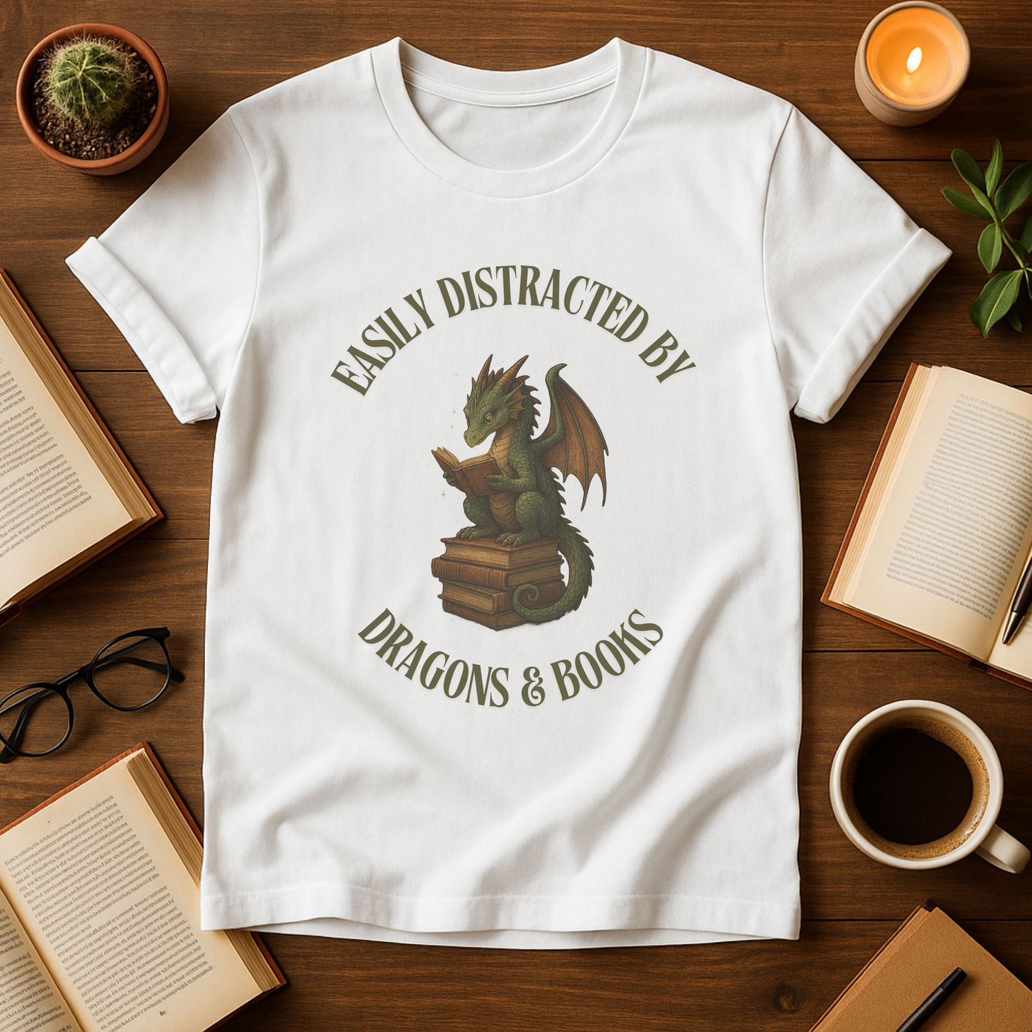 Easily Distracted by Dragons & Books T-Shirt