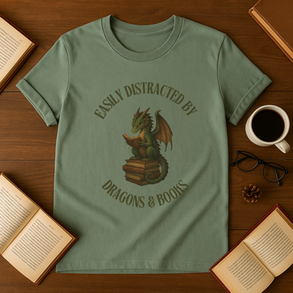 Easily Distracted by Dragons & Books T-Shirt