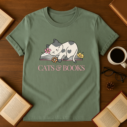 Cute Cat & Books Unisex T-Shirt