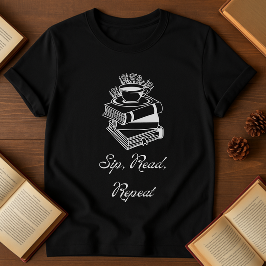 Sip. Read. Repeat. Unisex Softstyle T-Shirt for Book Lovers, Reading Gift, Literary Apparel, Cozy Tee, Bookworm Style