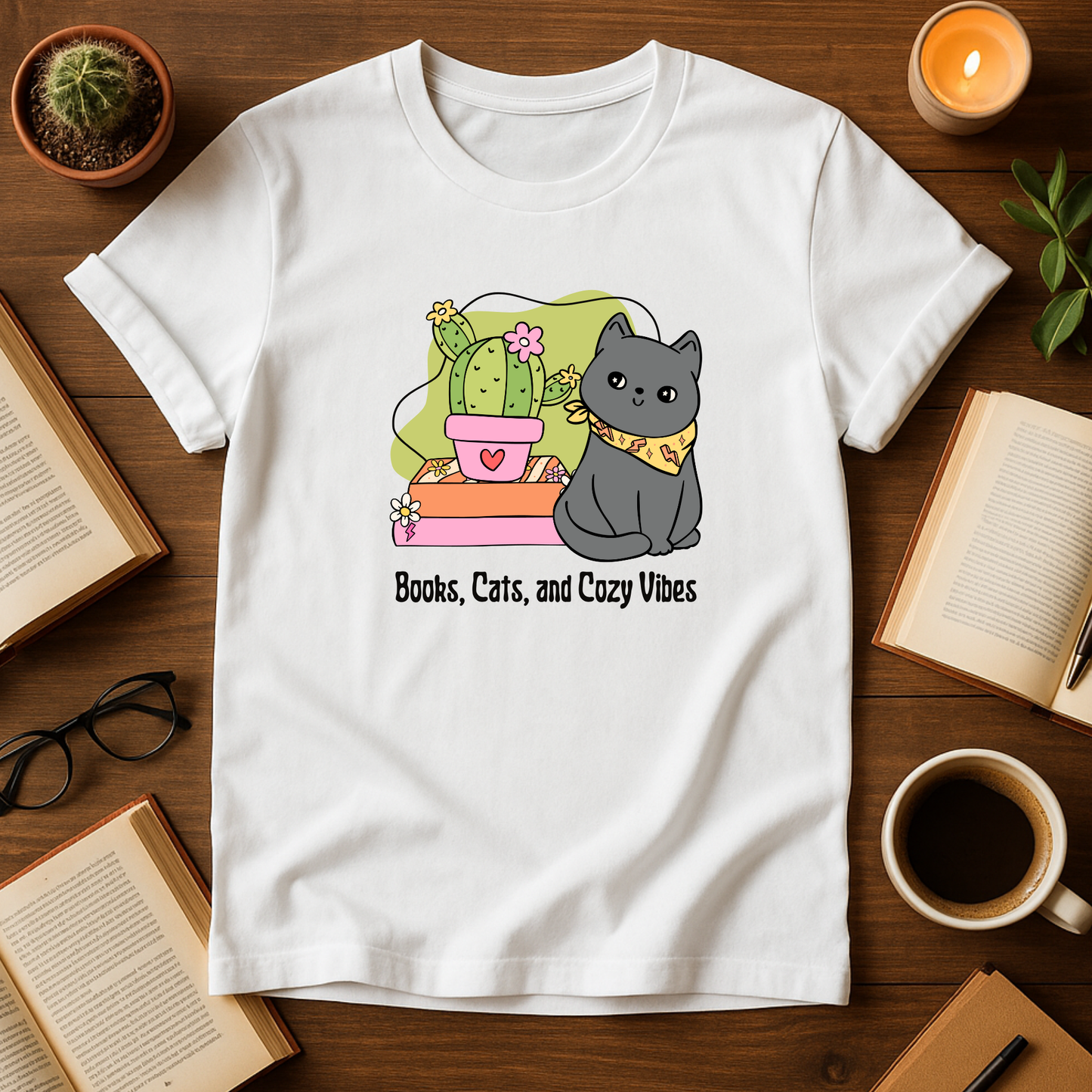Books, Cats and Cozy Vibes Softstyle T-Shirt