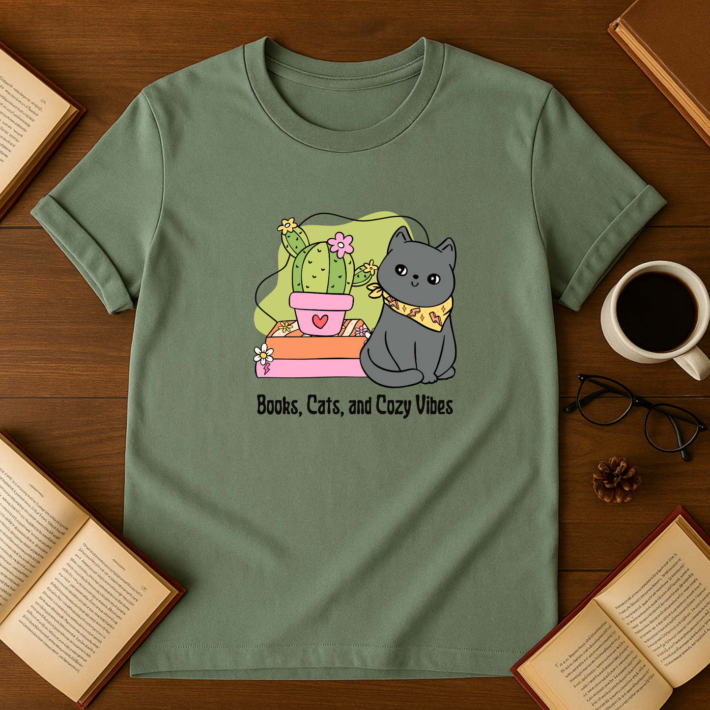 Books, Cats and Cozy Vibes Softstyle T-Shirt