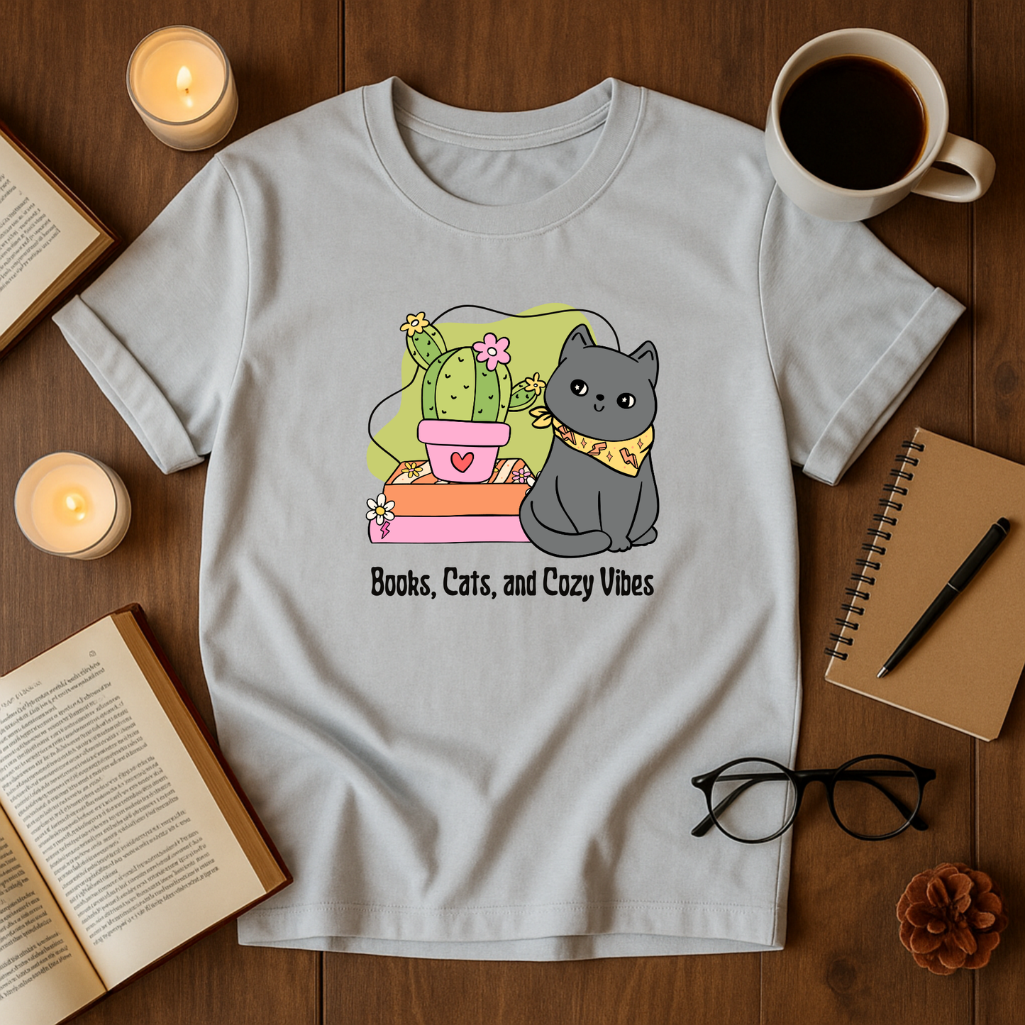 Books, Cats and Cozy Vibes Softstyle T-Shirt