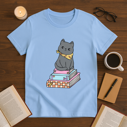 Grey Cat With Books Softstyle T-Shirt