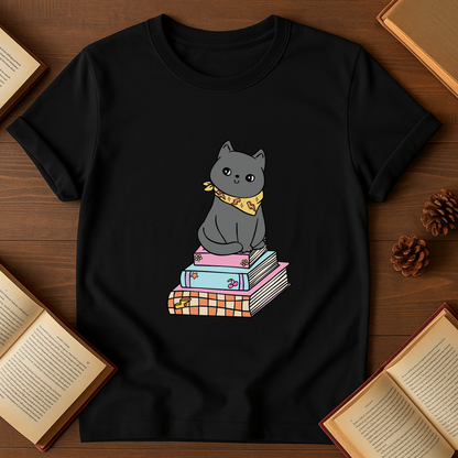 Grey Cat With Books Softstyle T-Shirt