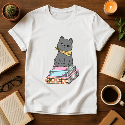 Grey Cat With Books Softstyle T-Shirt