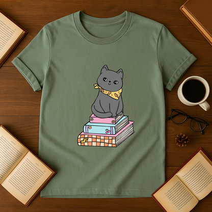 Grey Cat With Books Softstyle T-Shirt
