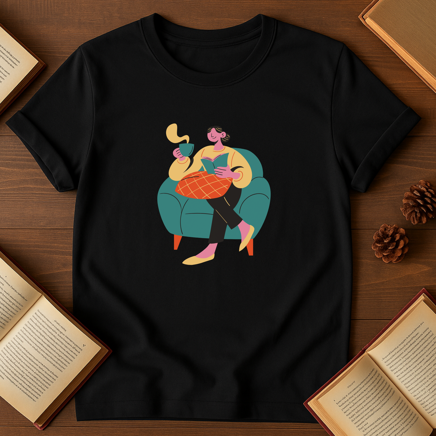 Woman Sitting With Coffee And Book Softstyle T-Shirt