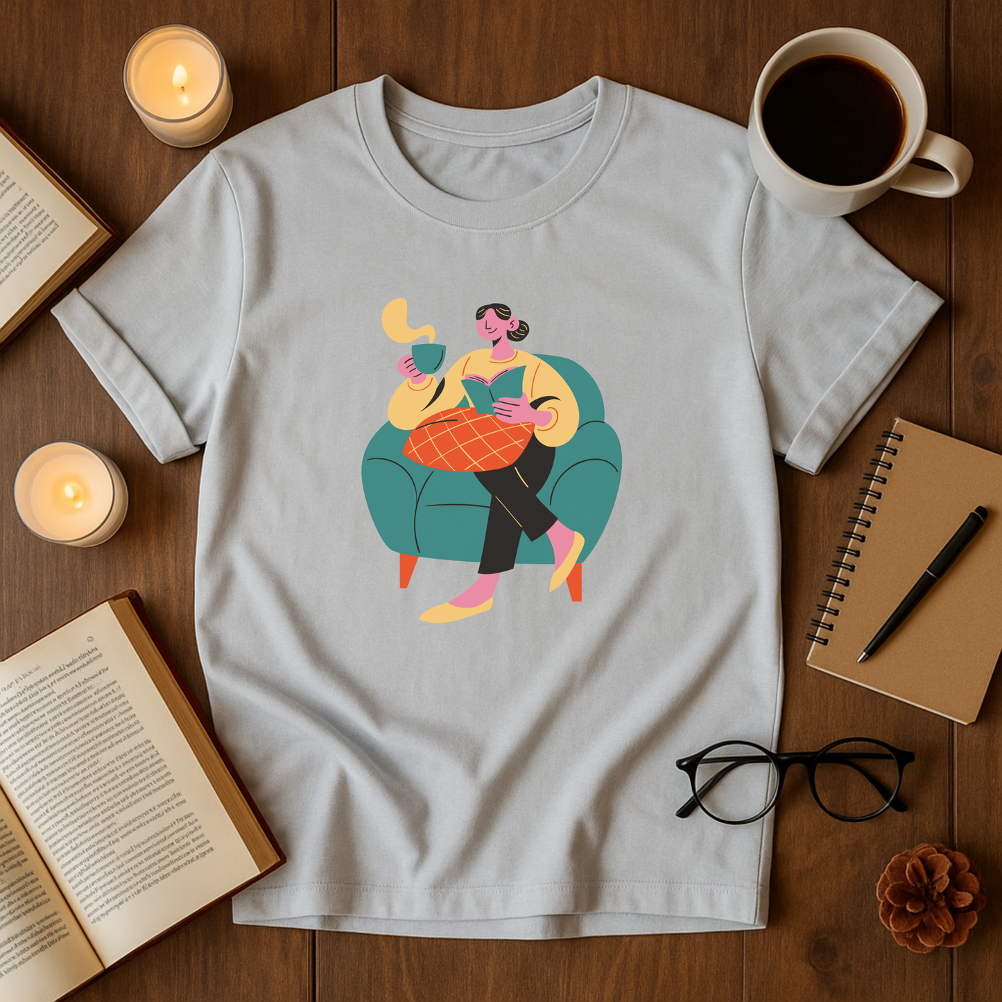 Woman Sitting With Coffee And Book Softstyle T-Shirt