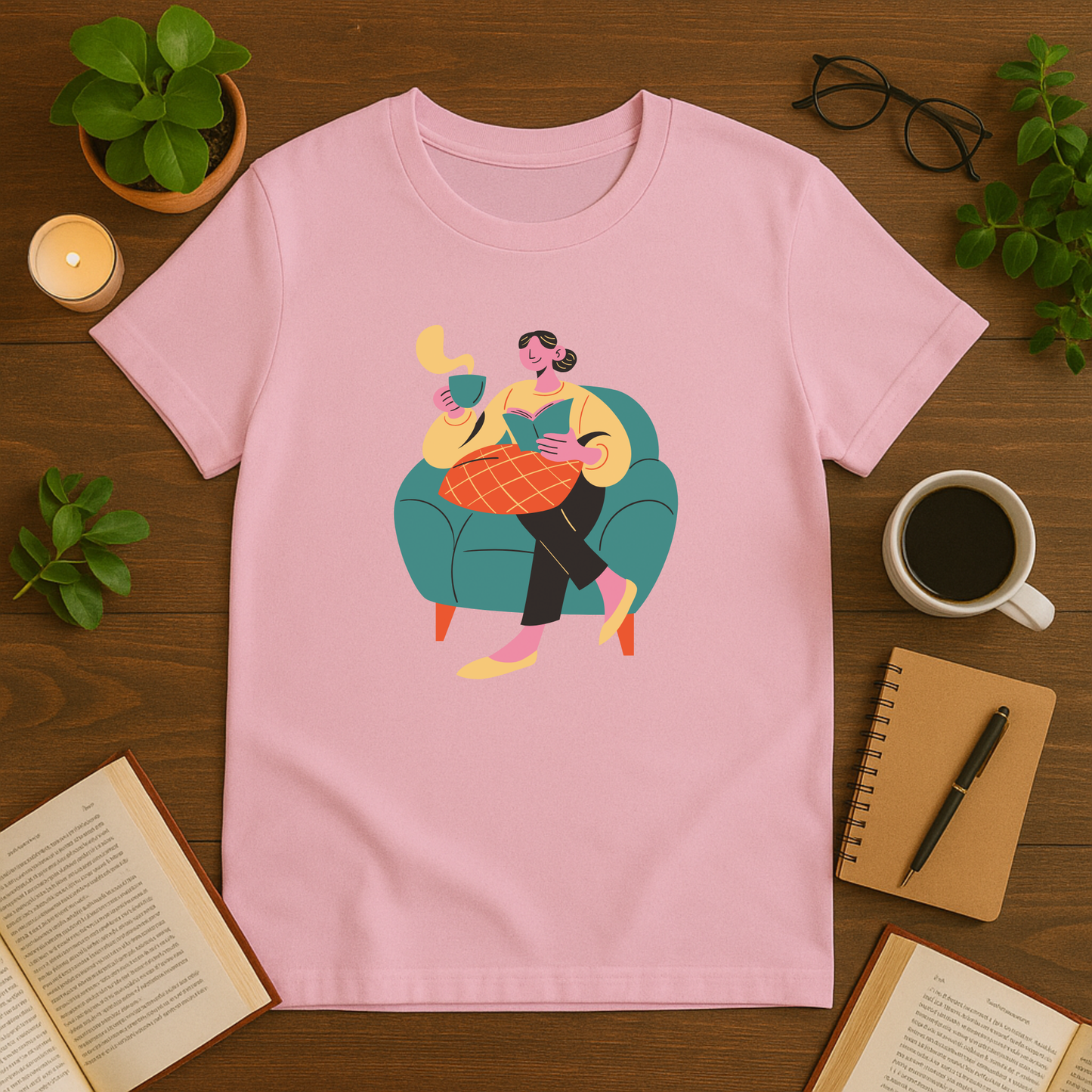 Woman Sitting With Coffee And Book Softstyle T-Shirt