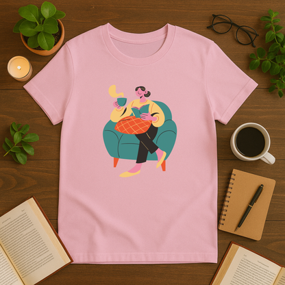 Woman Sitting With Coffee And Book Softstyle T-Shirt