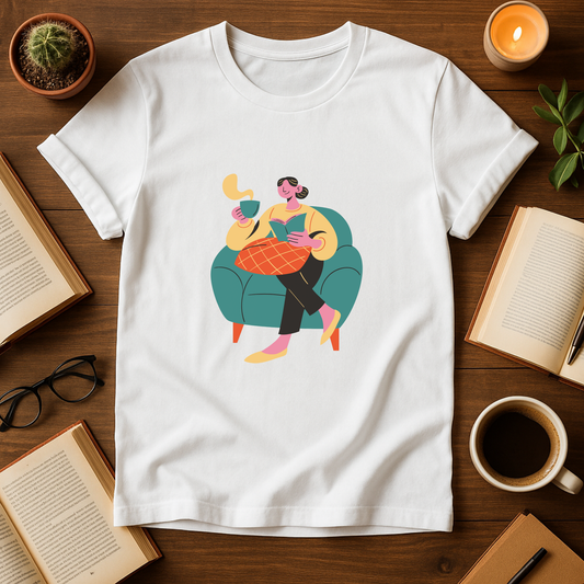 Woman Sitting With Coffee And Book Softstyle T-Shirt