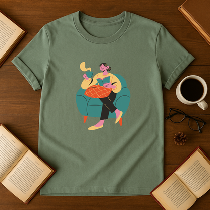 Woman Sitting With Coffee And Book Softstyle T-Shirt